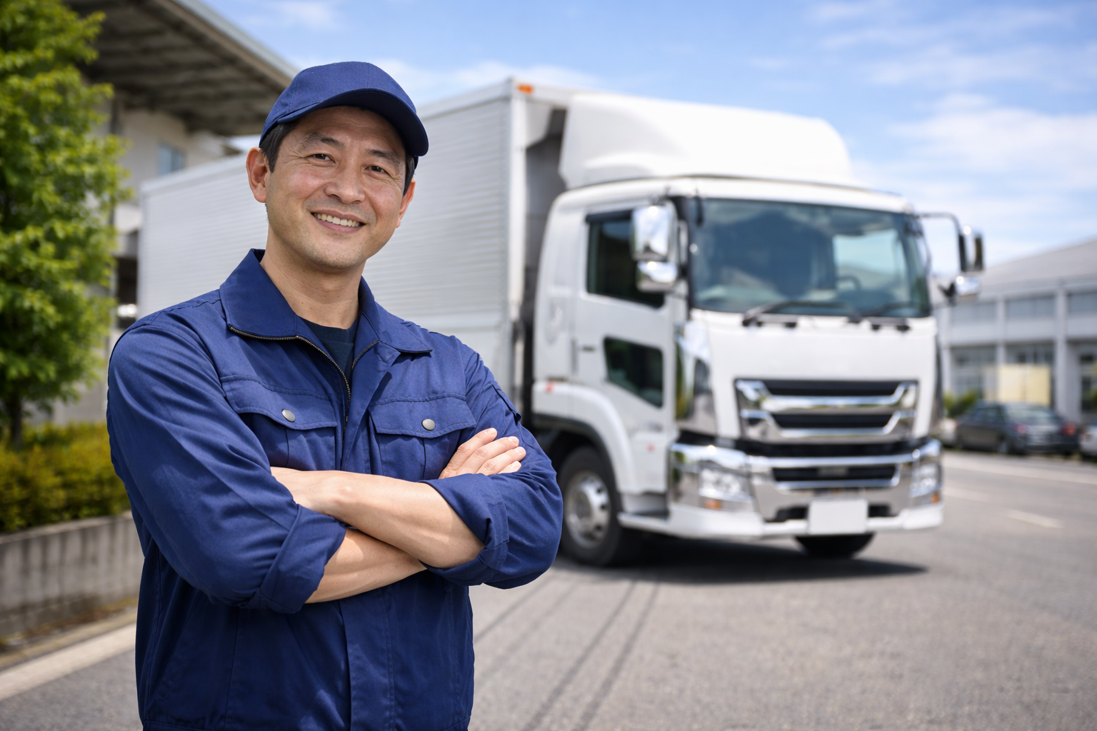 40代未経験からドライバー転職を目指す男性とトラックのイメージ