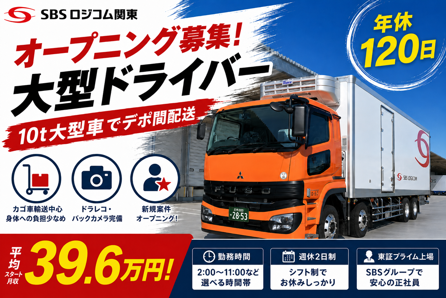SBSロジコム関東株式会社 所沢物流センター支店の正社員 大型トラックドライバー求人イメージ