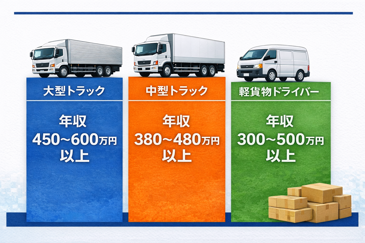 大型 中型 軽貨物 ドライバー年収比較